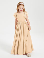 Robes de Demoiselle d'Honneur Junior avec Manches Flottantes en Dentelle Pêche