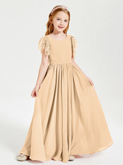 Robes de Demoiselle d'Honneur Junior avec Manches Flottantes en Dentelle Pêche