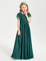 Robes de Demoiselle d'Honneur Junior avec Manches Flottantes en Dentelle Paon