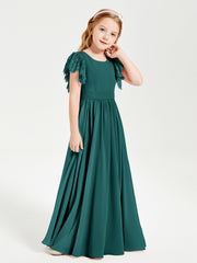 Robes de Demoiselle d'Honneur Junior avec Manches Flottantes en Dentelle Paon