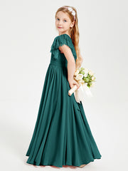 Robes de Demoiselle d'Honneur Junior avec Manches Flottantes en Dentelle Paon