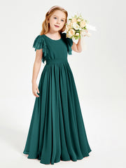 Robes de Demoiselle d'Honneur Junior avec Manches Flottantes en Dentelle Paon