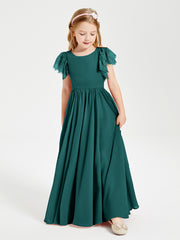 Robes de Demoiselle d'Honneur Junior avec Manches Flottantes en Dentelle Paon