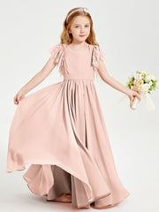 Robes de Demoiselle d'Honneur Junior avec Manches Flottantes en Dentelle Rose Perle