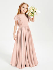 Robes de Demoiselle d'Honneur Junior avec Manches Flottantes en Dentelle Rose Perle