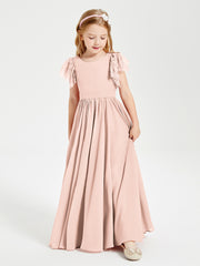 Robes de Demoiselle d'Honneur Junior avec Manches Flottantes en Dentelle Rose Perle
