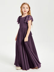 Robes de Demoiselle d'Honneur Junior avec Manches Flottantes en Dentelle Plum