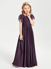 Robes de Demoiselle d'Honneur Junior avec Manches Flottantes en Dentelle Plum