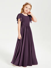 Robes de Demoiselle d'Honneur Junior avec Manches Flottantes en Dentelle Plum
