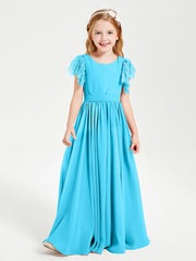 Robes de Demoiselle d'Honneur Junior avec Manches Flottantes en Dentelle Piscine