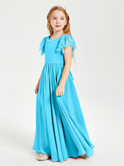 Robes de Demoiselle d'Honneur Junior avec Manches Flottantes en Dentelle Piscine
