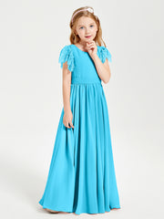Robes de Demoiselle d'Honneur Junior avec Manches Flottantes en Dentelle Piscine
