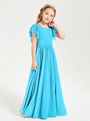 Robes de Demoiselle d'Honneur Junior avec Manches Flottantes en Dentelle Piscine