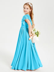 Robes de Demoiselle d'Honneur Junior avec Manches Flottantes en Dentelle Piscine