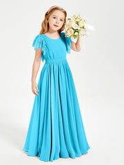 Robes de Demoiselle d'Honneur Junior avec Manches Flottantes en Dentelle Piscine