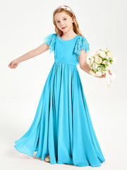 Robes de Demoiselle d'Honneur Junior avec Manches Flottantes en Dentelle Piscine