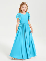Robes de Demoiselle d'Honneur Junior avec Manches Flottantes en Dentelle Piscine