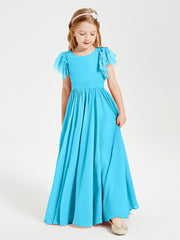 Robes de Demoiselle d'Honneur Junior avec Manches Flottantes en Dentelle Piscine