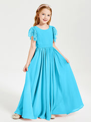 Robes de Demoiselle d'Honneur Junior avec Manches Flottantes en Dentelle Piscine