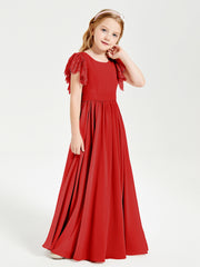 Robes de Demoiselle d'Honneur Junior avec Manches Flottantes en Dentelle Rouge