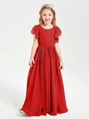 Robes de Demoiselle d'Honneur Junior avec Manches Flottantes en Dentelle Rouge
