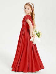 Robes de Demoiselle d'Honneur Junior avec Manches Flottantes en Dentelle Rouge
