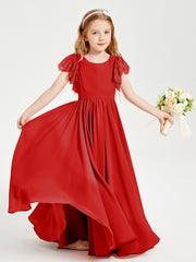 Robes de Demoiselle d'Honneur Junior avec Manches Flottantes en Dentelle Rouge