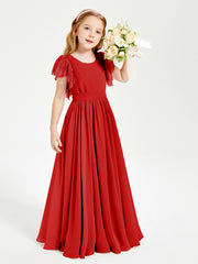 Robes de Demoiselle d'Honneur Junior avec Manches Flottantes en Dentelle Rouge