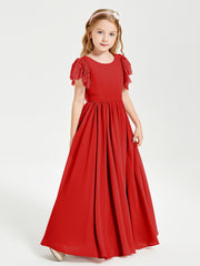 Robes de Demoiselle d'Honneur Junior avec Manches Flottantes en Dentelle Rouge