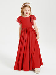 Robes de Demoiselle d'Honneur Junior avec Manches Flottantes en Dentelle Rouge