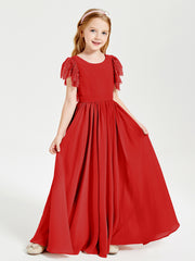 Robes de Demoiselle d'Honneur Junior avec Manches Flottantes en Dentelle Rouge
