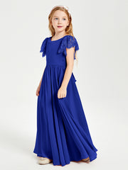 Robes de Demoiselle d'Honneur Junior avec Manches Flottantes en Dentelle Bleu Royale