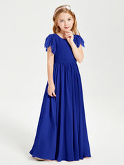Robes de Demoiselle d'Honneur Junior avec Manches Flottantes en Dentelle Bleu Royale