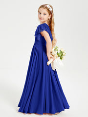 Robes de Demoiselle d'Honneur Junior avec Manches Flottantes en Dentelle Bleu Royale