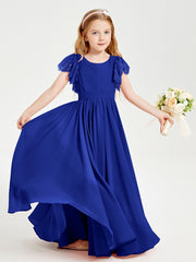 Robes de Demoiselle d'Honneur Junior avec Manches Flottantes en Dentelle Bleu Royale