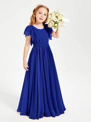 Robes de Demoiselle d'Honneur Junior avec Manches Flottantes en Dentelle Bleu Royale