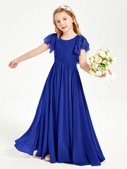 Robes de Demoiselle d'Honneur Junior avec Manches Flottantes en Dentelle Bleu Royale