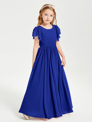 Robes de Demoiselle d'Honneur Junior avec Manches Flottantes en Dentelle Bleu Royale