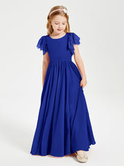 Robes de Demoiselle d'Honneur Junior avec Manches Flottantes en Dentelle Bleu Royale