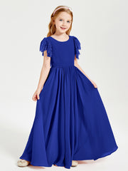 Robes de Demoiselle d'Honneur Junior avec Manches Flottantes en Dentelle Bleu Royale