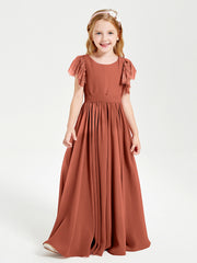 Robes de Demoiselle d'Honneur Junior avec Manches Flottantes en Dentelle Rouille