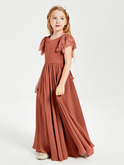Robes de Demoiselle d'Honneur Junior avec Manches Flottantes en Dentelle Rouille