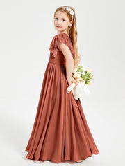 Robes de Demoiselle d'Honneur Junior avec Manches Flottantes en Dentelle Rouille
