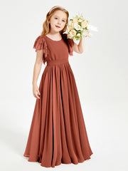Robes de Demoiselle d'Honneur Junior avec Manches Flottantes en Dentelle Rouille