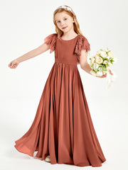 Robes de Demoiselle d'Honneur Junior avec Manches Flottantes en Dentelle Rouille