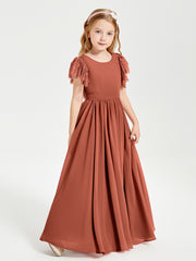 Robes de Demoiselle d'Honneur Junior avec Manches Flottantes en Dentelle Rouille