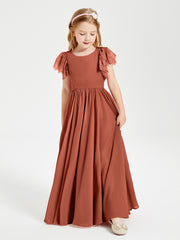Robes de Demoiselle d'Honneur Junior avec Manches Flottantes en Dentelle Rouille