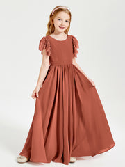 Robes de Demoiselle d'Honneur Junior avec Manches Flottantes en Dentelle Rouille