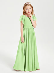 Robes de Demoiselle d'Honneur Junior avec Manches Flottantes en Dentelle Sauge
