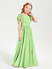 Robes de Demoiselle d'Honneur Junior avec Manches Flottantes en Dentelle Sauge
